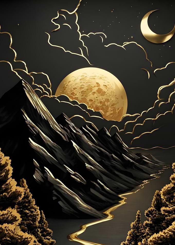 Golden Moonlit Mountain Landscape