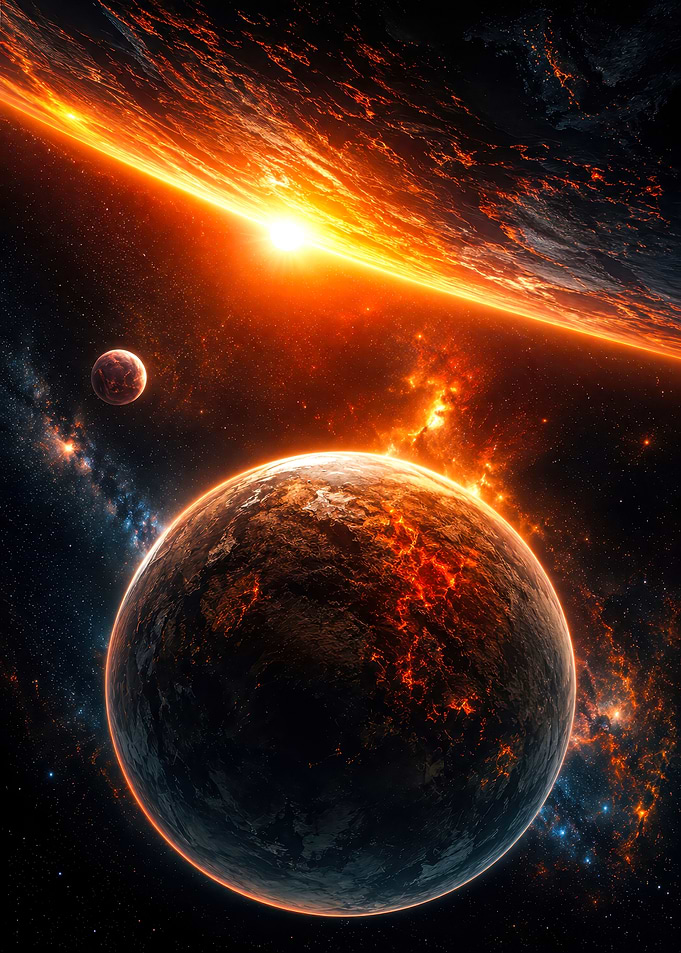 Fiery Planet in Deep Space
