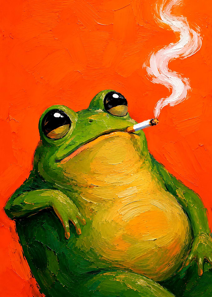 Oil Painting of Smoking Frog