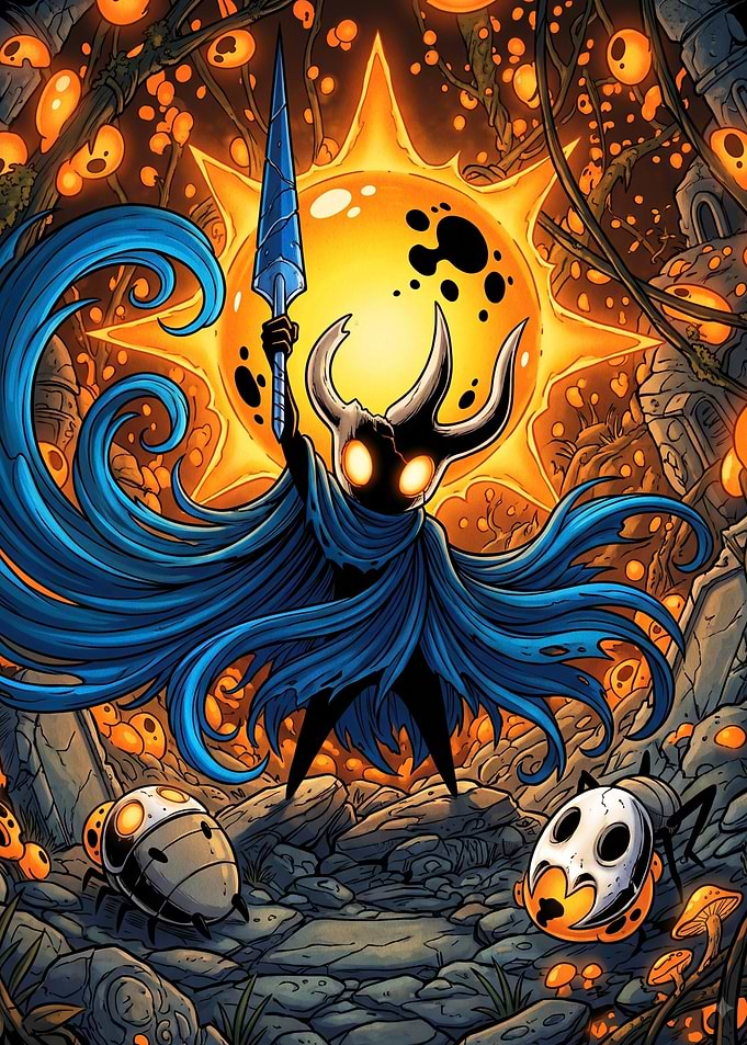 Hollow Knight Warrior with Radiant Sun