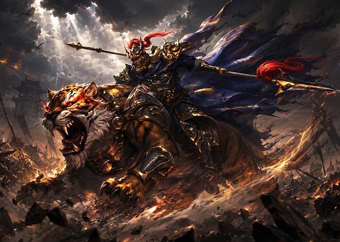 Warrior Riding Tiger into Battle