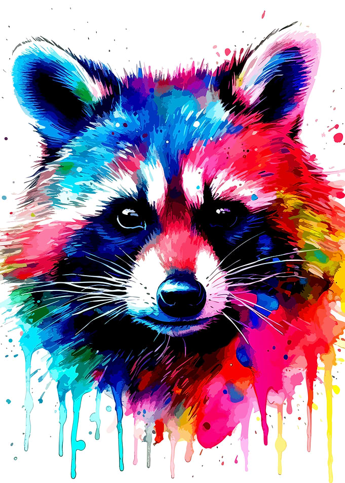 Colorful Watercolor Raccoon Portrait