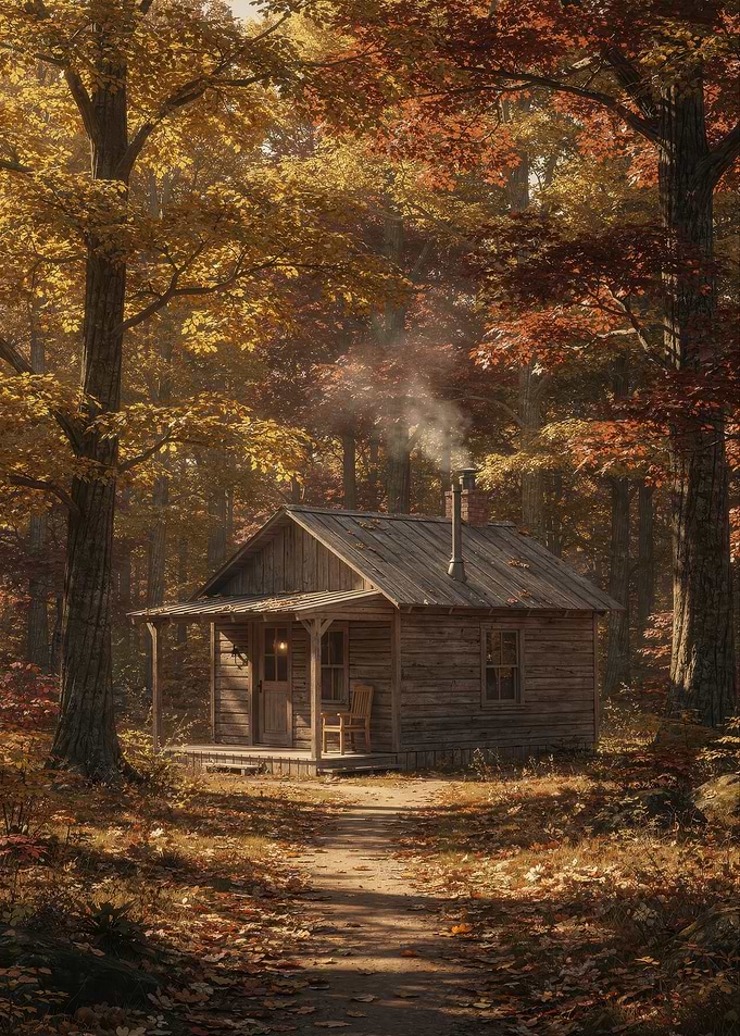 Cozy Rustic Cabin in Autumn Forest