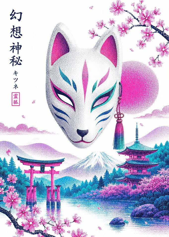 Kitsune Mask Japanese Landscape Art