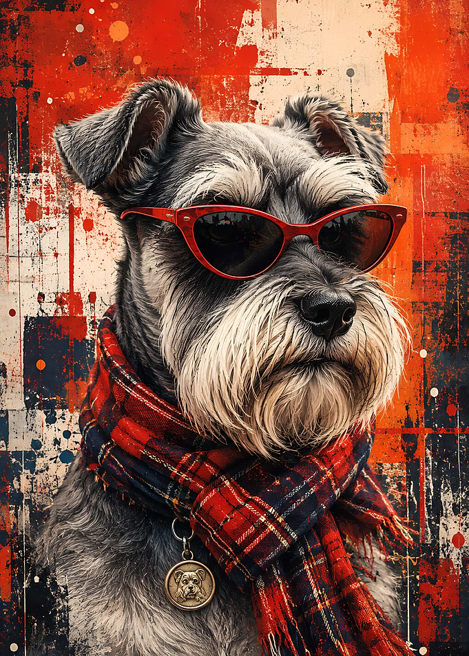 Stylish Schnauzer in Red Plaid Scarf