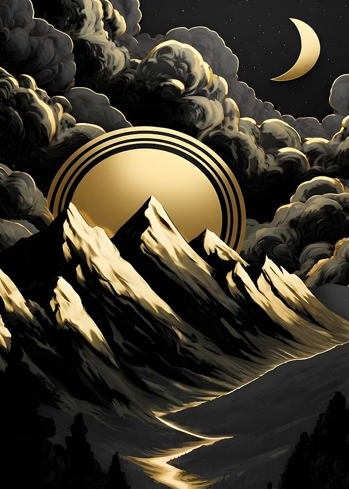 Golden Mountains Under Night Sky