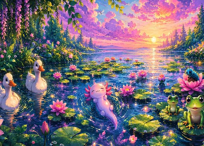 Magical Pond with Cute Creatures