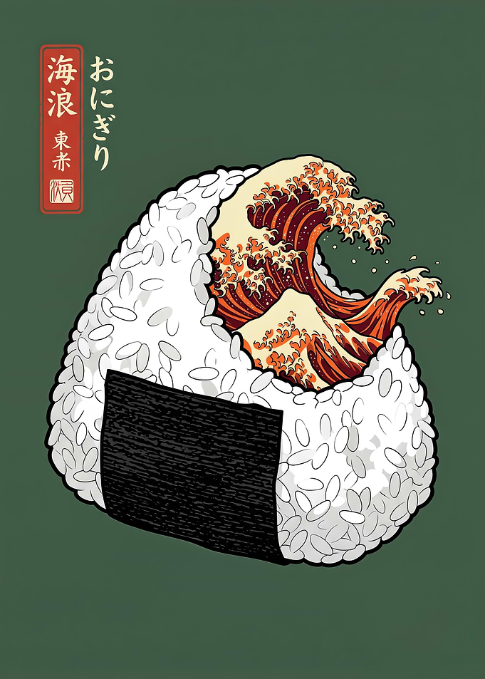 The Great Wave Onigiri Illustration