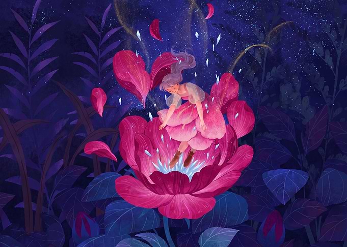 Girl Floating in Magical Flower