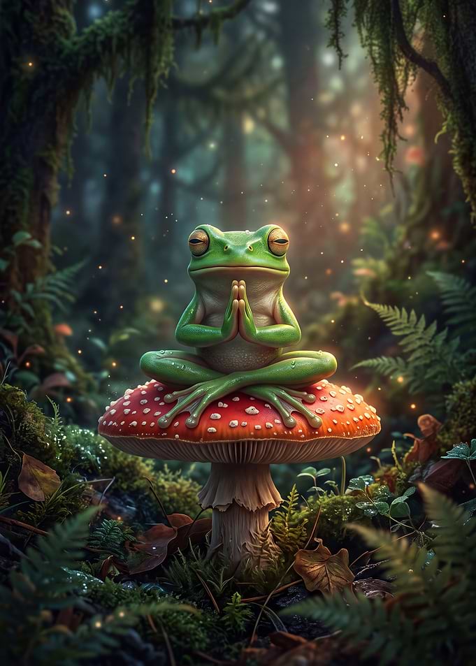 Meditating Frog on a Mushroom
