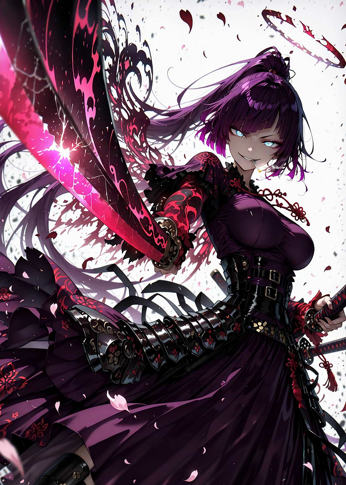 Purple Anime Warrior with Glowing Blade