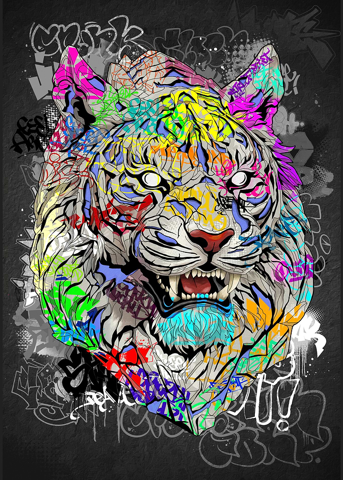 Graffiti Style Tiger Head Portrait