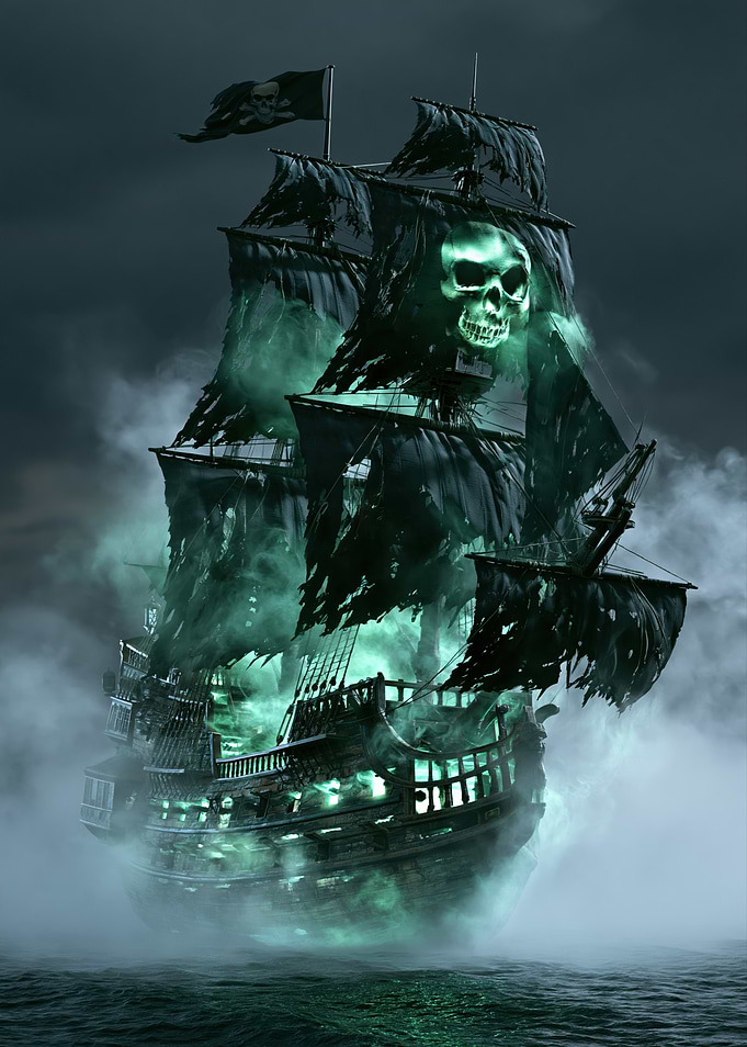 Ghostly Pirate Ship in Fog