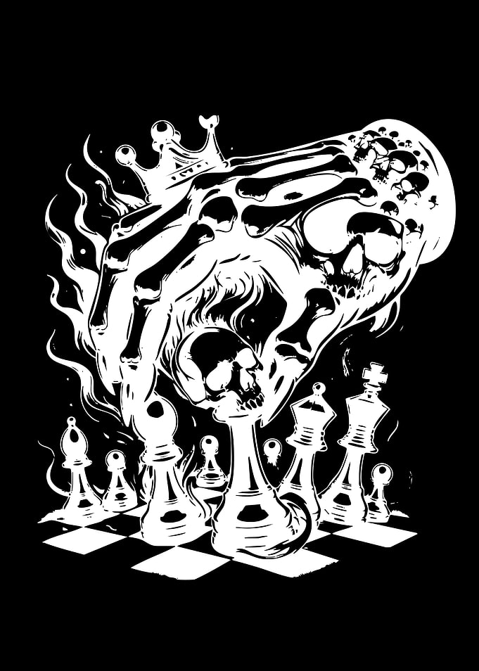 Skeletal Hand Chess King Illustration