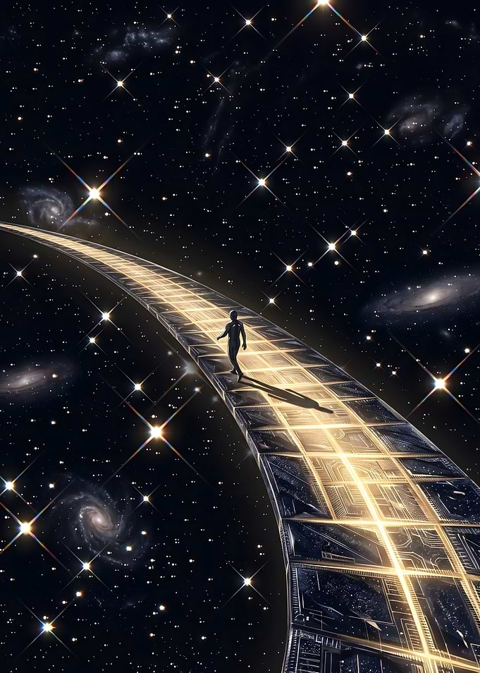 Lone Traveler on Cosmic Bridge