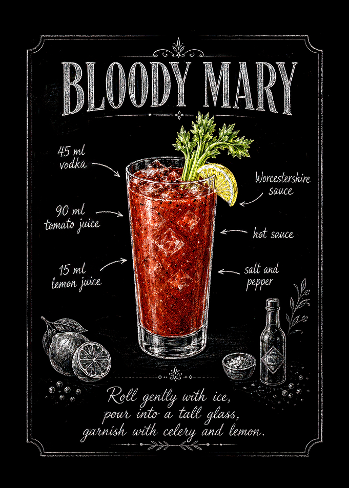 Bloody Mary Cocktail Recipe Chalkboard Art
