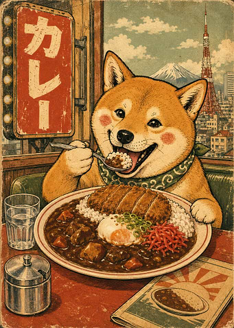 Shiba Inu Eating Japanese Curry