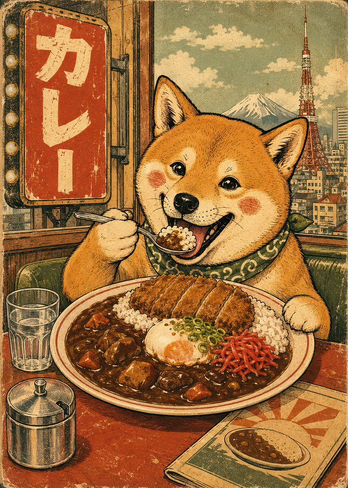 Shiba Inu Eating Japanese Curry