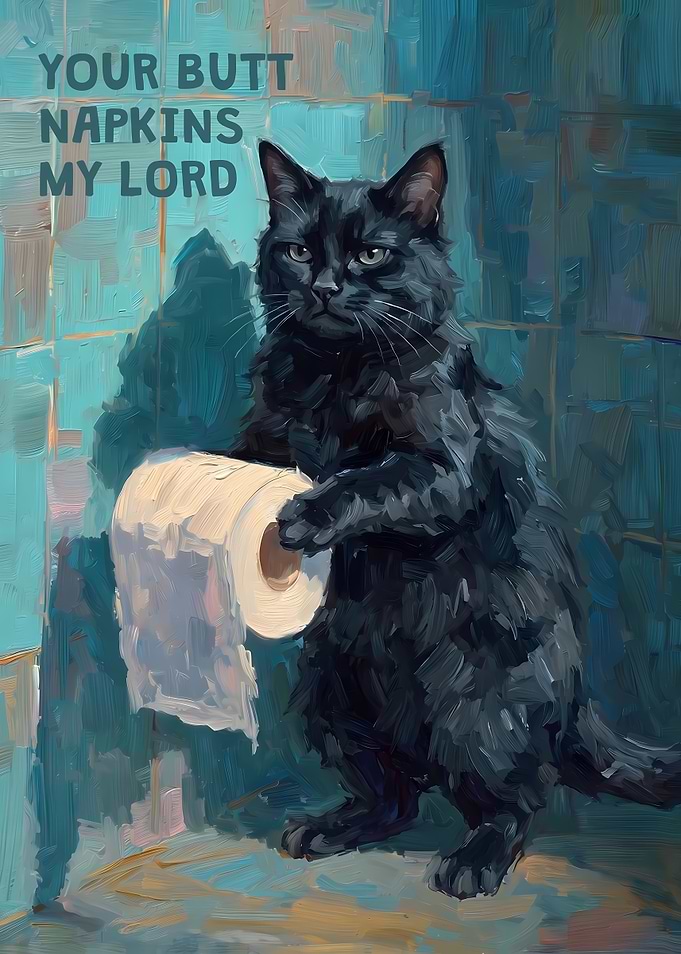 Funny Black Cat Toilet Paper Painting