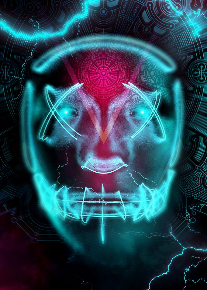Neon Cyberpunk Masked Face Art