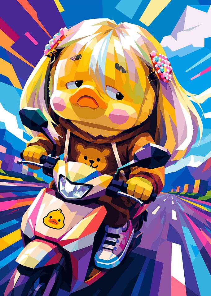 Pop Art Duck Riding Scooter