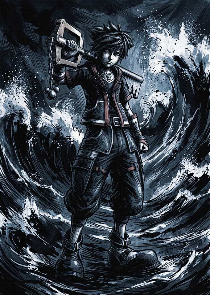 Sora Kingdom Hearts Stormy Sea Illustration