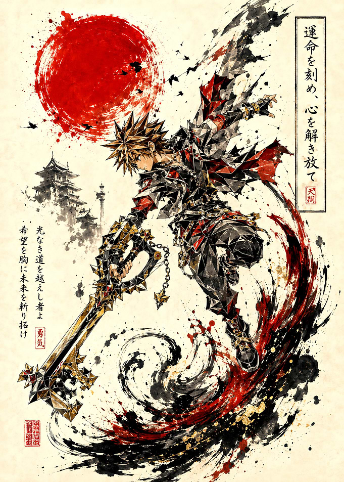 Sora Kingdom Hearts Ink Wash Art