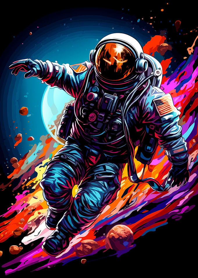 Vibrant Astronaut Floating in Space