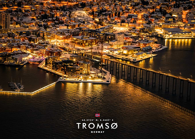 Aerial Night View of Tromsø Norway