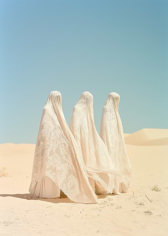 Three Figures in Lace Veils