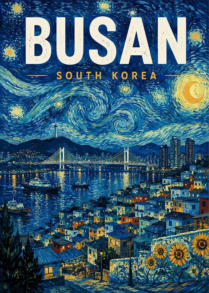 Busan South Korea Starry Night Poster