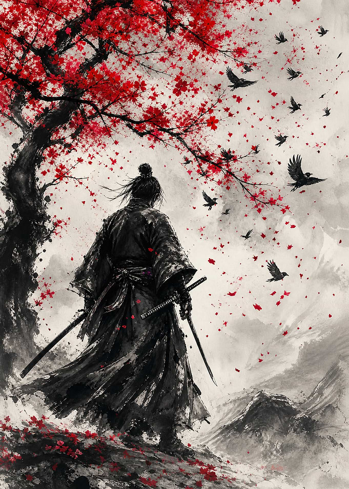 Samurai Under Red Maple Tree