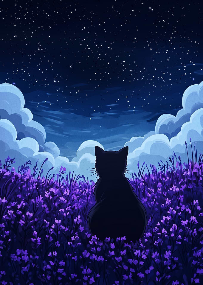 Black Cat in Lavender Field