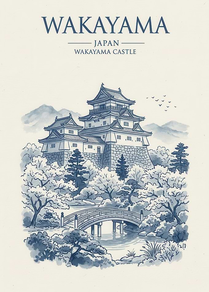Wakayama Castle Japan Travel Poster
