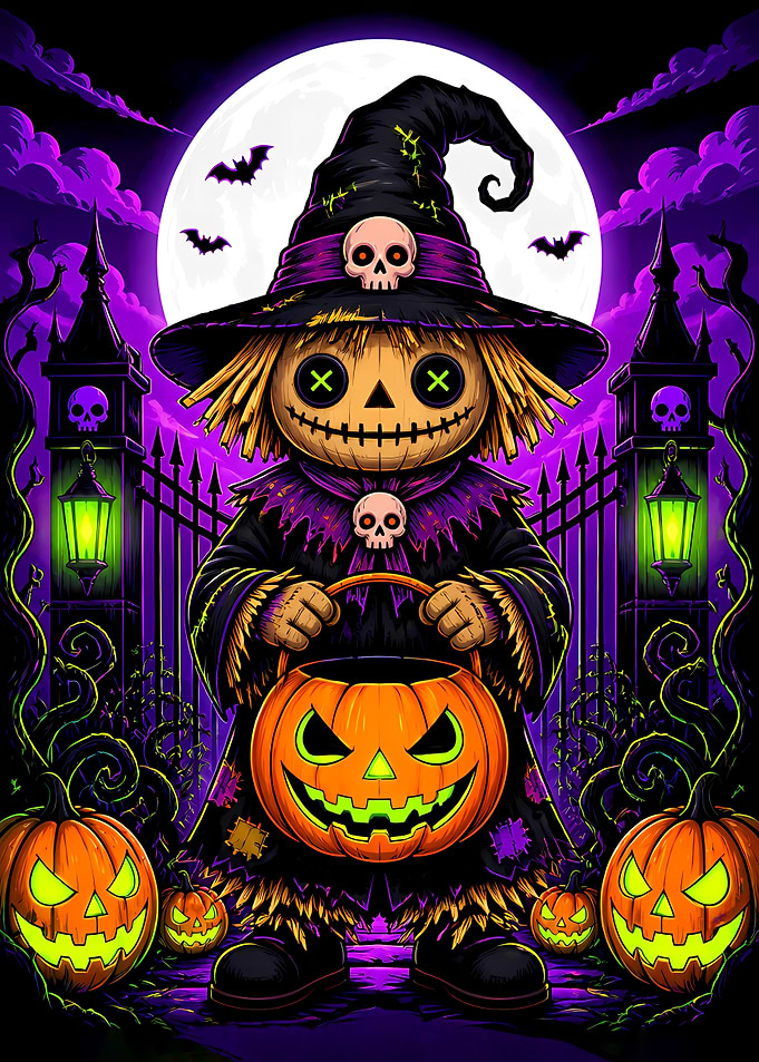 Spooky Scarecrow Witch Halloween Illustration