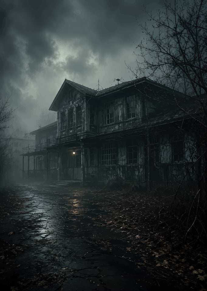 Eerie Abandoned Mansion in Fog
