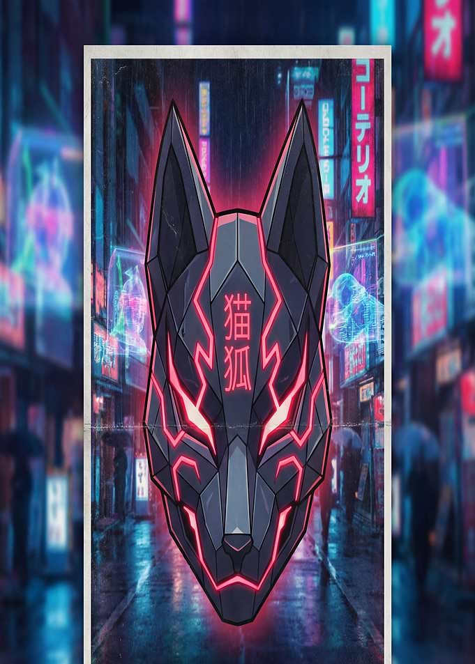 Cyberpunk Kitsune Mask Digital Art