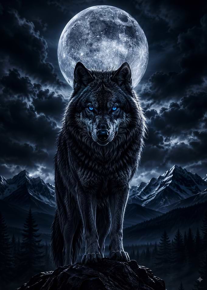 Majestic Wolf Under Full Moon