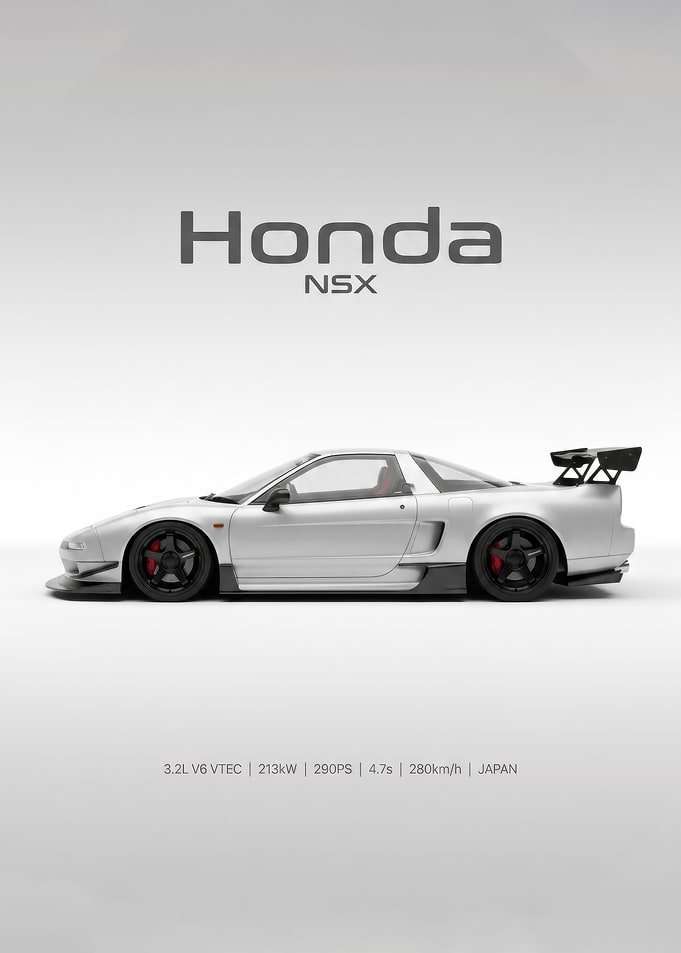 Minimalist Honda NSX white car Poster
