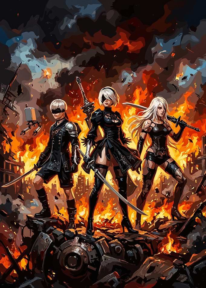 NieR: Automata Characters in Battle