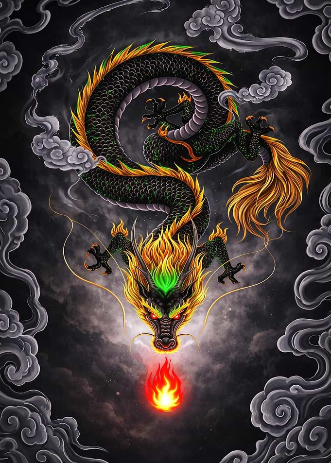 Majestic Fire-Breathing Asian Dragon