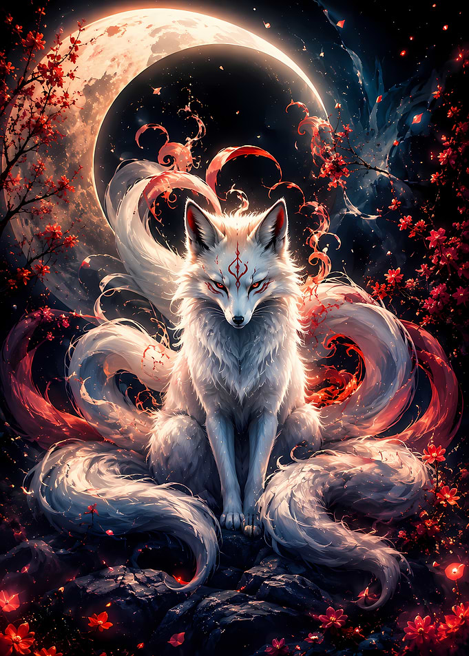 Mystical Nine-Tailed White Fox