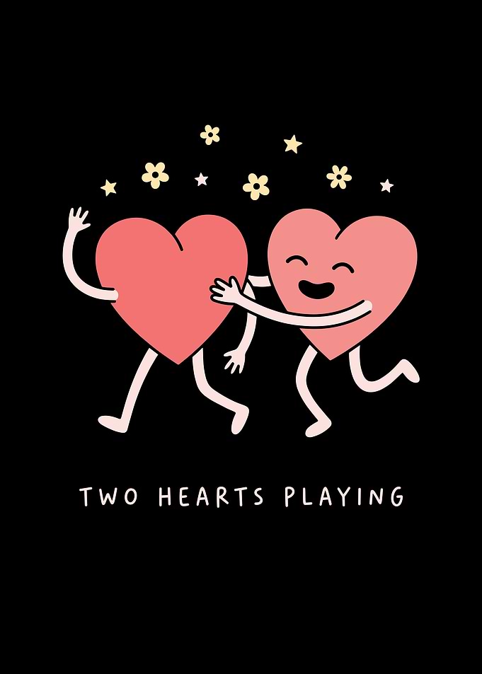 Two Hearts Playing Cartoon Illustration