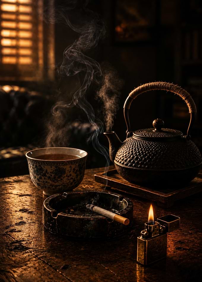 Tea and Cigarette on Table