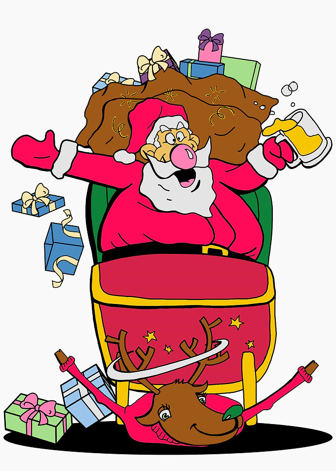 Funny Cartoon Santa Claus with Reindeer