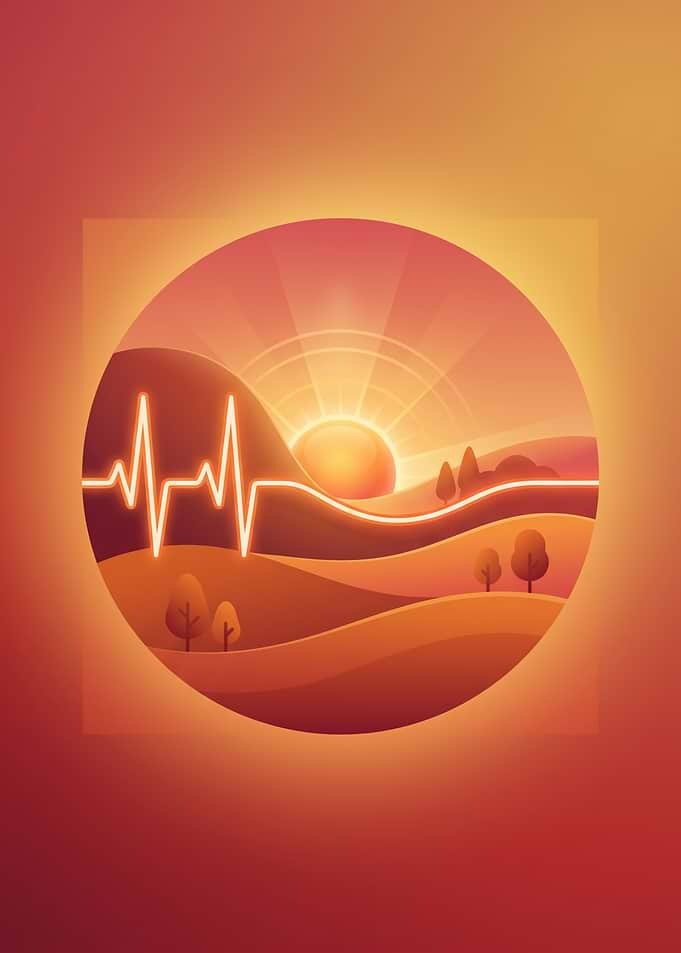 Heartbeat Landscape Sunset Illustration
