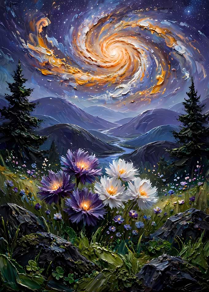 Cosmic Spiral Over Mountain Landscape