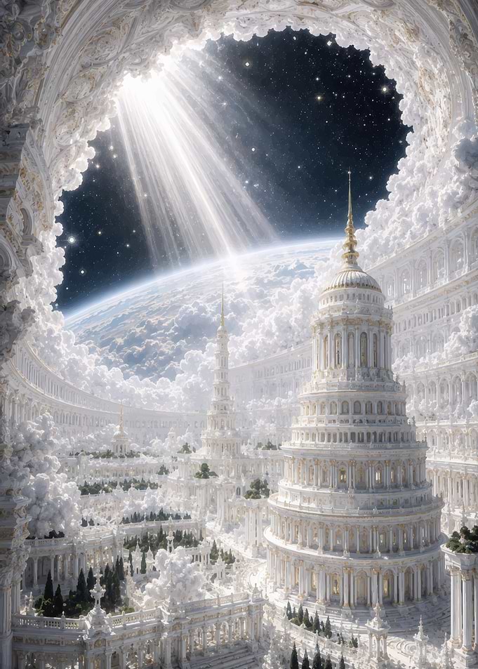 Celestial White Marble City in Space
