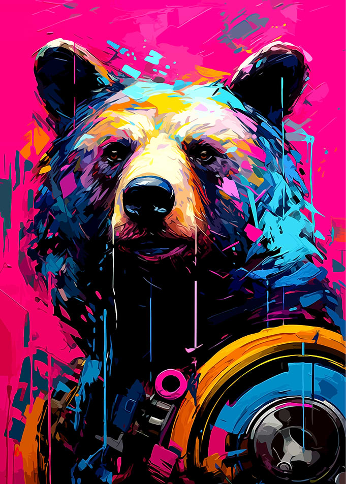 Abstract Neon Cyberpunk Bear Portrait