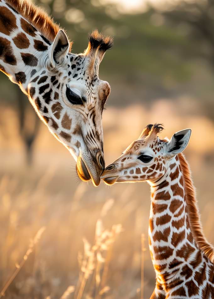 A Mother's Touch – Giraffe Mother and Calf Wildlife Portrait